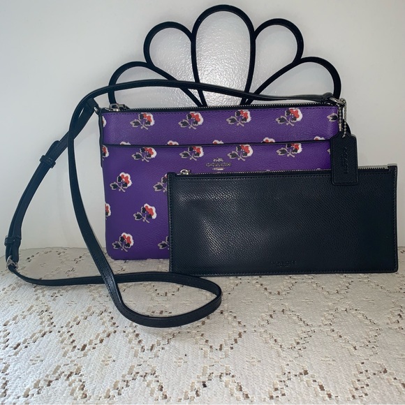 Coach Bramble Rose Crossbody Bag and Black Pouch - Picture 2 of 16